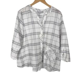 Habitat Womens Plaid Textured Tunic Top Pullover Size L Lagenlook Boxy Oversized